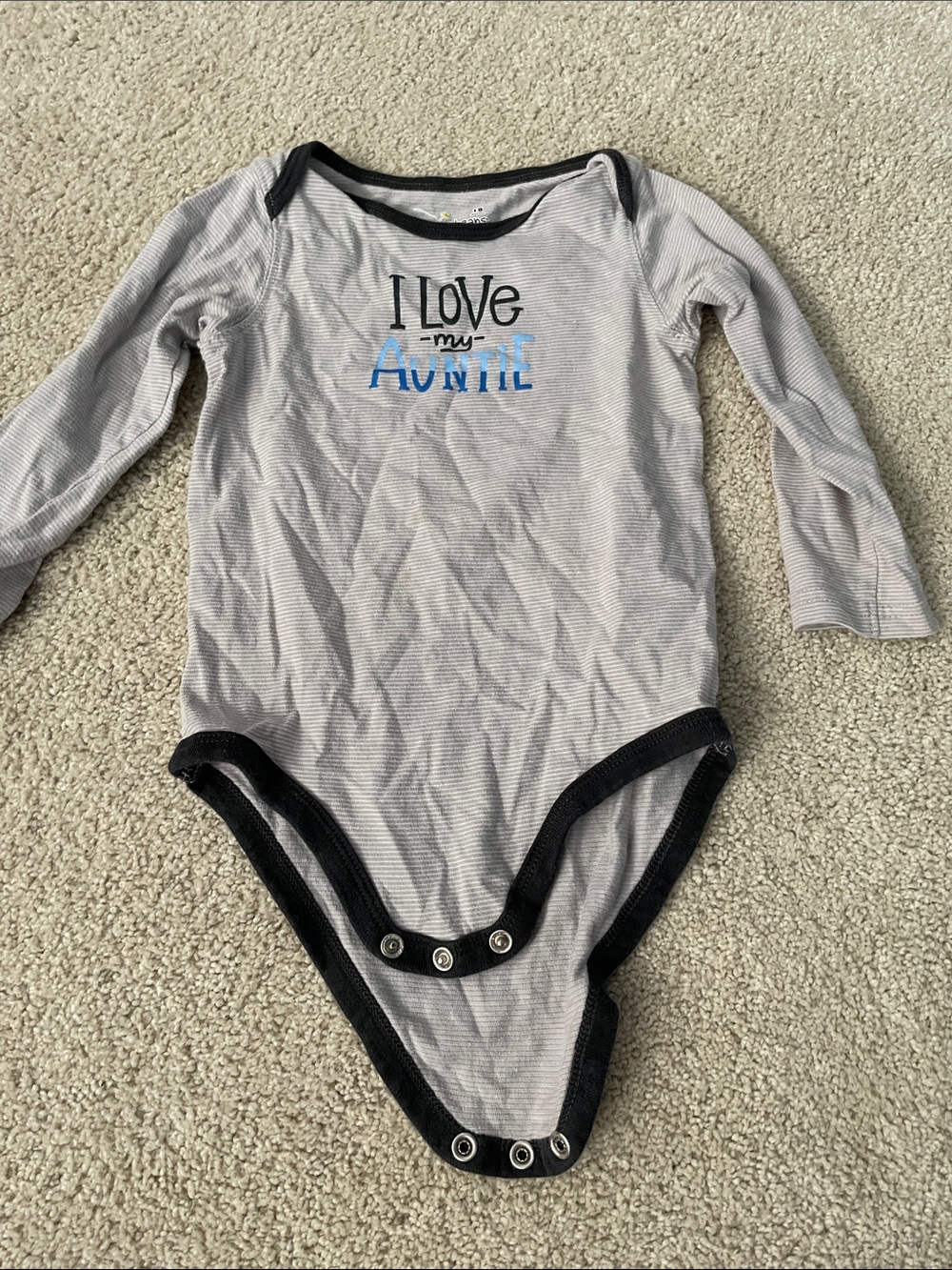Gray Striped Long-Sleeve Baby One-Piece with Blue Accent